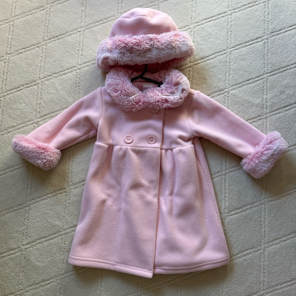 Vintage Pink Fur-Trimmed Kids Coat